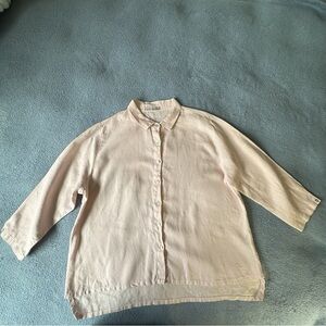 Cut Loose 100% Linen Button Up Shirt Womens XL Pink USA Made Long Sleeve 